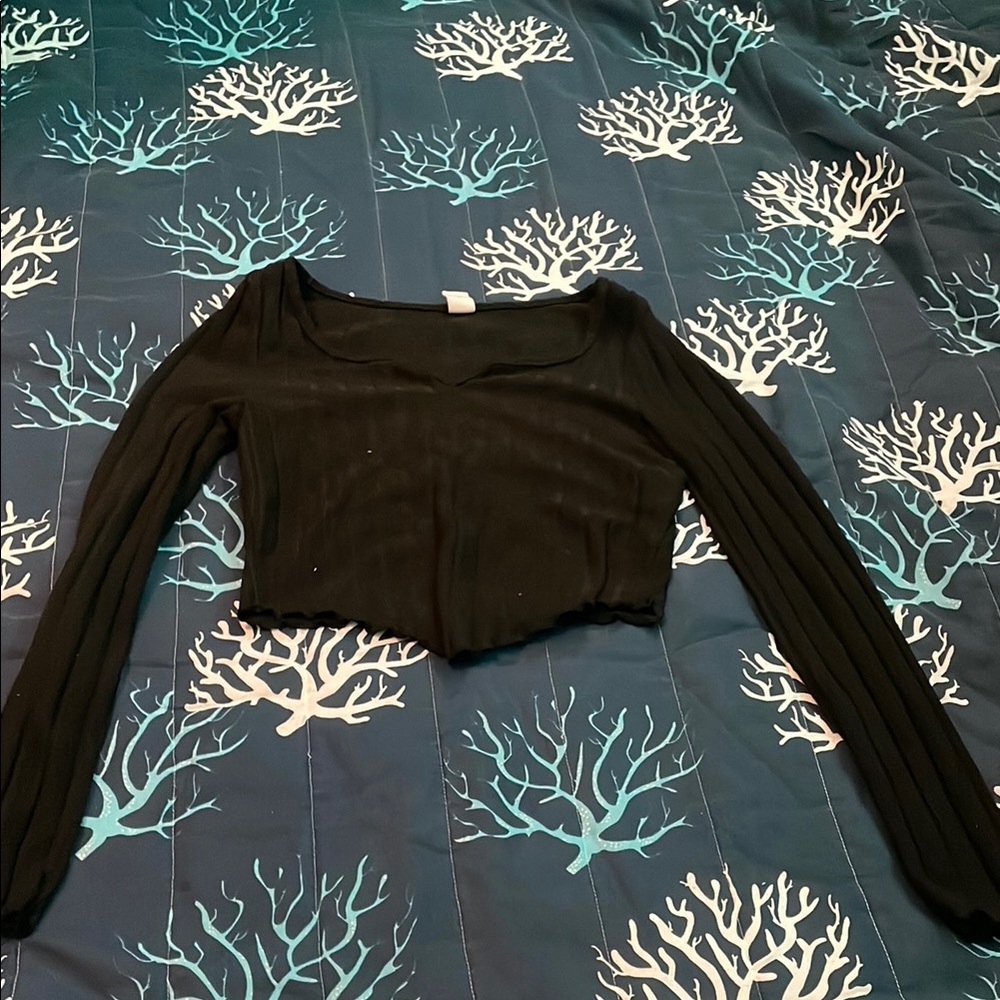 SHEIN Black Long Sleeve Fitted Crop Bodysuit